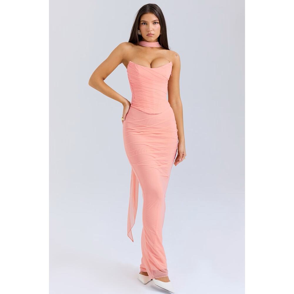 House of CB Hallie Peach Strapless Corset AND Cassidy Maxi Skirt WITH SCARF